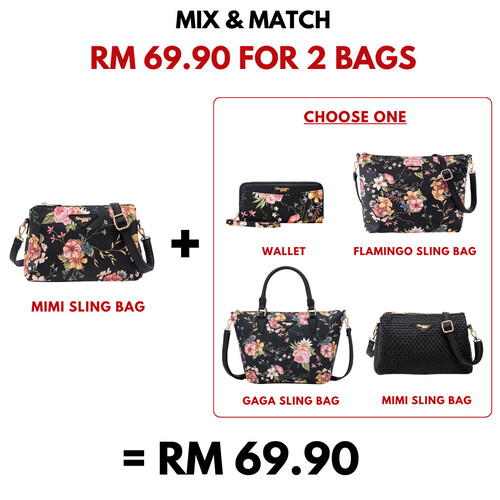 MIMI SLING BAG - FLORAL BP, BLACK